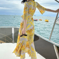 Retro French-style One-piece Wrap-around Vacation Beach Dress