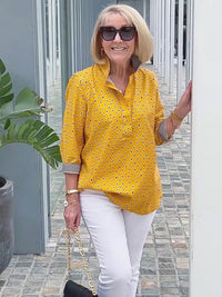 Women's Boho Vacation Style Polka Dot Back Button Printed Top Three-quarter Sleeve Shirt