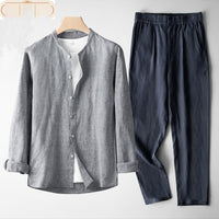 Men's Retro Thin Long Sleeve Linen Tang Suit Outfit