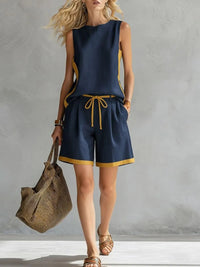 Solid-color Loose Casual Vest And Shorts Set