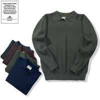 Braid Pattern Pure Cotton Lapel Thick Knitwear Sweater