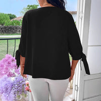Women's Solid Color Woven Off-shoulder Pearl Tie Casual Shirt