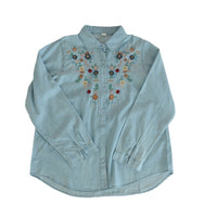 Japanese-style Sweet Fashion Spread Floral-embroidered Denim Shirt
