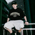 Men's Brushed Wide Version Small Turtleneck Imitation Tape Printed T-shirt