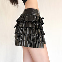Chic Designer Style Short Lowrise Leather Skirt For Women