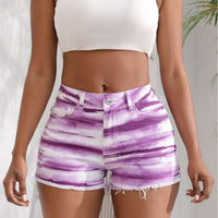 Summer Mid-Waist Washed Tie-Dye Stretchy Bootcut Denim Shorts That Flatter Your Figure And Pair Easily With Anything