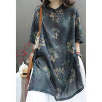 Stand Collar Buckle Loose Western Style Mid-length Shirt Dress