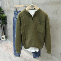 American Style Retro Pullover Men Fashion Brands Loose Pockets All-match Casual Sweater