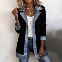 Denim Patchwork Jacket Fashion Commuter Lapel Button-down Long-sleeved Top For Women's Clothing
