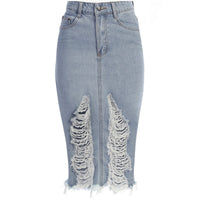 Mid-length Blue Denim Retro Urban Leisure One-Step Solid Skirt