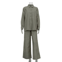 New Stylish Striped Set Loose-fitting Long-sleeve Shirt And Wide-leg Pants