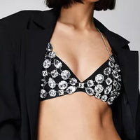 Simple Rhinestone Geometric Bra Chain Jewelry Rhinestone Halter Body Chains