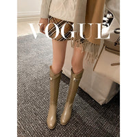 First Layer Cowhide Lock Knight Boots Big Tube Circumference Genuine Leather Below The Knee High Boots
