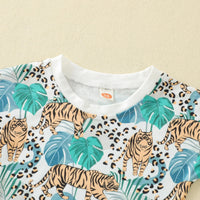Animal Leaf Tiger Loose Short Sleeve T-shirt Shorts Casual Suit In Stock Two-piece Set