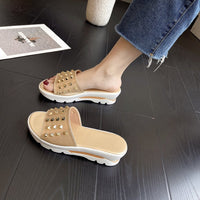 Cross-border Plus-size Rivet Leather Slippers Women's Shoes
