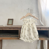 Summer Cotton Floral Sling Romper  Short Sleeve Top
