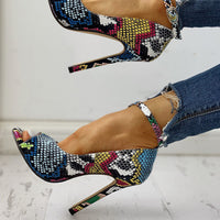 High Stiletto Heel Snake Pattern European And American Large Size 40-43 Women's Shoes