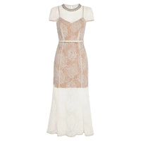 Womens Short-Sleeve Beige One-Piece Fishtail Maxi Dress