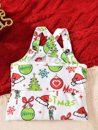 Girls' Christmas Party Dress-up Printed Burr Flared Suspender Pants