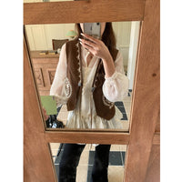 Gentle-style Embroidered Ruffled Sheer Long-sleeve Shirt