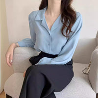 Simple Suit Collar Chiffon Shirt Women's Long Sleeve Shirt