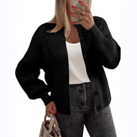 Round Neck Buckle Women's Cardigan Sweater Long Sleeve