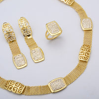 Traditional Mesh Chain Square Diamond-Encrusted Jewelry Set
