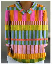 European And American Style Long-Sleeve Chinese-Style Bamboo-Stripe Linen Lapel Printed Fashionable All-Match Shirt