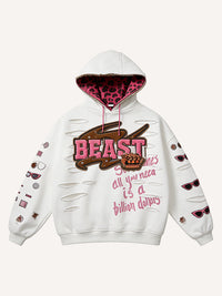 Retro-printed Long-sleeve Pullover Hoodie