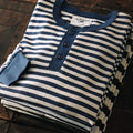 Men's Retro Henry Collar Striped Washed Cotton Long-Sleeve T-Shirt