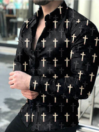 New Men's Lapel Casual Youth Printed Top