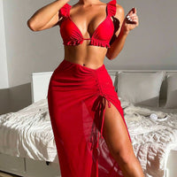 Printed Split Swimsuit Female Skirt Style Split Bikini Three-piece Suit
