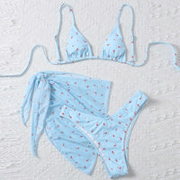Women's Beach Style Printed Swimsuit Three Piece Set