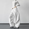 New Autumnwinter Women's White Work Pants With A Designer-style Drawstring
