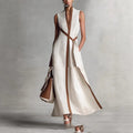 Stand-up Collar Sleeveless Casual Contrast-color Loose Dress