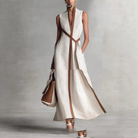 Stand-up Collar Sleeveless Casual Contrast-color Loose Dress