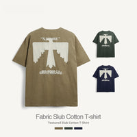 Printed Short Sleeve Texture Slub Cotton T-shirt