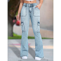 Plus-size Womens Workwear Denim Jeans Casual Straight-leg Style