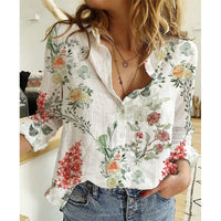 Linen Cotton Washed Single-breasted Long Sleeve Shirt For Women