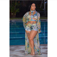 Digital Printing Split Swimsuit Three Piece Set