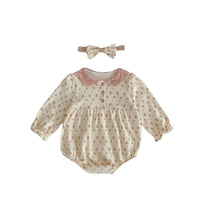 Baby And Children's Printed Romper Long-sleeved Bodysuit Triangle Climbing Suit Hair Band