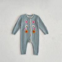 Baby Girls' Handmade Embroidery Knitted Jumpsuit