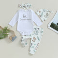 Children's Baby Letter Long-sleeve Jumpsuit Trousers Hat Hair Band Four-piece Set