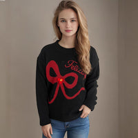 Autumn New Contrast Color Women's Sweater Round Neck