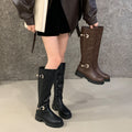 Vintage Women's Leather Belt Buckle Side-zip Fashion Boots