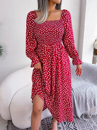 Women Square Neck Long Sleeve Vacation Rayon Pleated Maxi Dress
