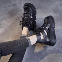 Women's Platform Sandals All-matching Hollow Hole Hole Shoes Fashion Soft Leather Cowhide Sandal Boots