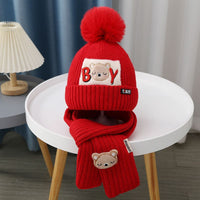 Children Hat Women's Knitted Keep Baby Warm Cartoon Bear Two-piece Set