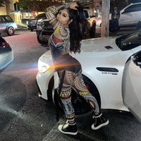 Net Yarn See-Through Digital Positioning Printing Jumpsuit