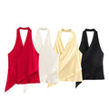 European And American-style Fashionable Versatile Satin-textured Halter-neck Top